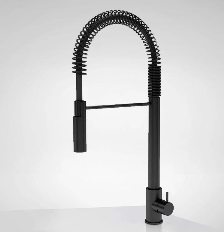 Waterevolution Flow semiprofessioneller Küchenmischer matt schwarz mit Säule und Feder T157PR
