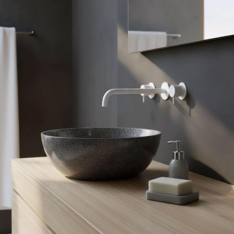 Waterevolution Flow 3-Loch-Einbau-Waschtischarmatur Mattweiß mit Auslauf 25 cm T1163FBR-25