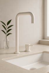 Waterevolution Flow 2-Loch-Waschtischarmatur hoher Auslauf 222, Weiß matt T122HBR