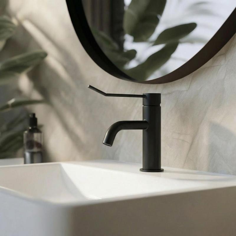 Waterevolution Flow Waschtischarmatur inkl. Klickverschluss, Schwarz matt T111PR