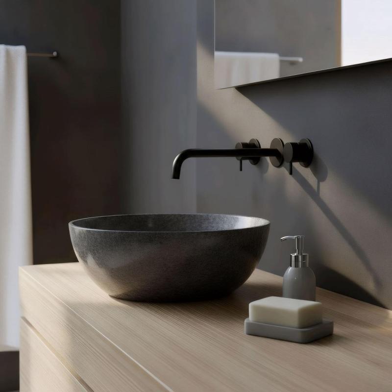 Waterevolution Flow 3-Loch-Einbau-Waschtischarmatur Mattschwarz mit Auslauf 25 cm T1163FPR-25