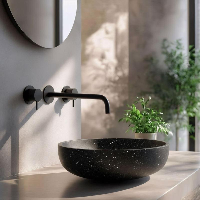 Waterevolution Flow 3-hole Built-in Washbasin Faucet Matte Black with 21 cm Spout T1163FPR-21