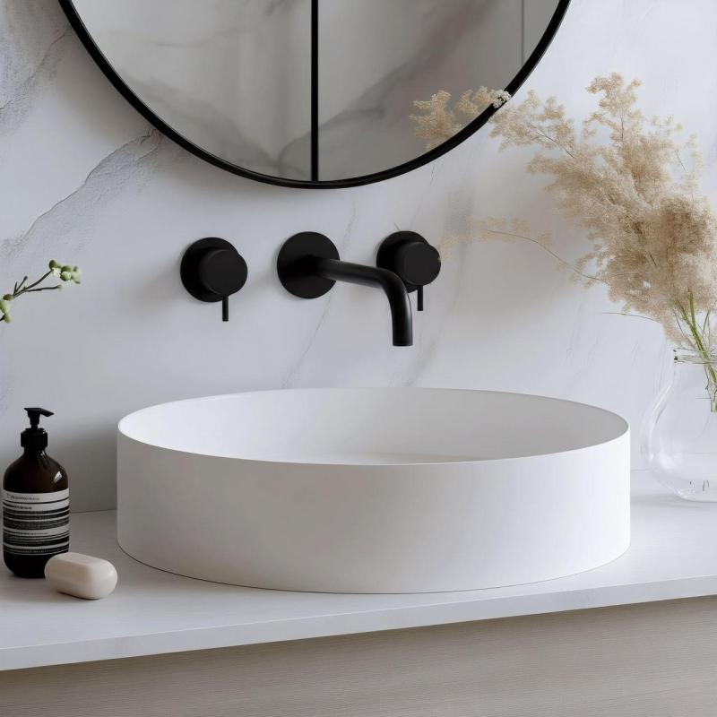 Waterevolution Flow 3-hole Built-in Washbasin Faucet Matte Black with 15 cm spout T1163FPR-15