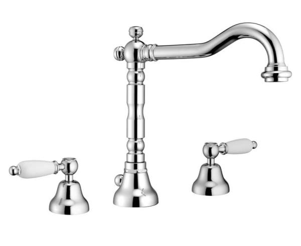 PB classic Wasserhahn 3-Loch-Waschtischarmatur, weiße Hebel, Bronze 1208854272