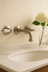 PB klassische Einbau-Wandarmatur mit weißen Griffen, 16 cm Auslauf, Edelstahl 1208854342