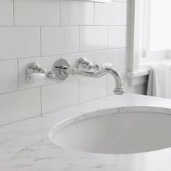 PB klassische Einbau-Wandarmatur mit weißen Griffen, 20 cm Auslauf, Chrom 1208854352