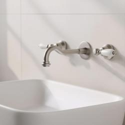 PB klassische Einbau-Wandarmatur mit weißen Griffen, 25 cm Auslauf, Edelstahl 1208854402