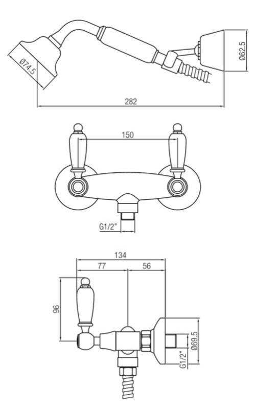PB klassischer Aufputz-Duscharmaturensatz mit weißen Griffen inklusive Handbrause Chrom 1208854472