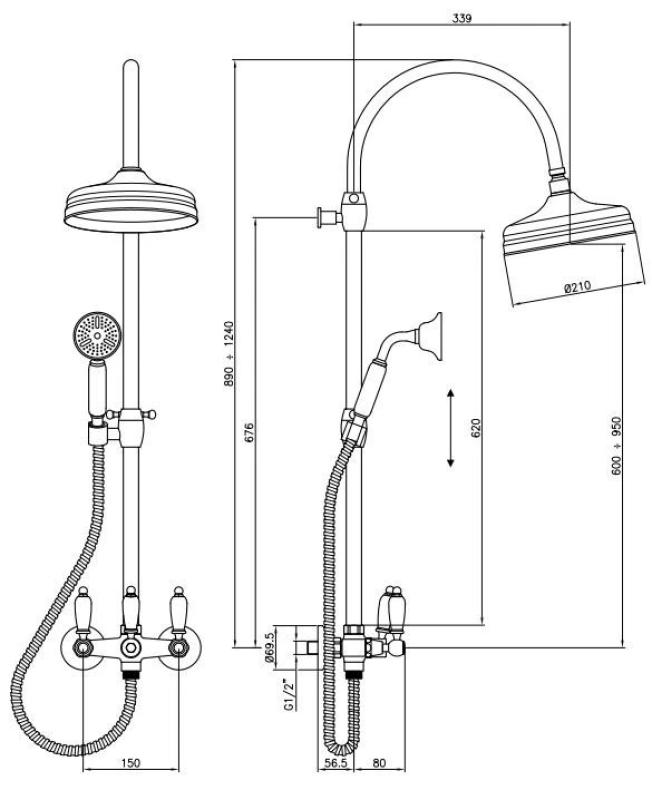 PB Classic Duschgarnitur Aufputz mit Regendusche Teleskop-Duschsäule Chrom 1208854872