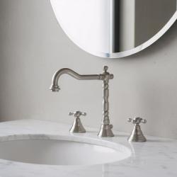 PB classic 3-Loch-Waschtischarmatur mit Sterngriffen, Auslauf 18,5 cm, Edelstahl 1208854952