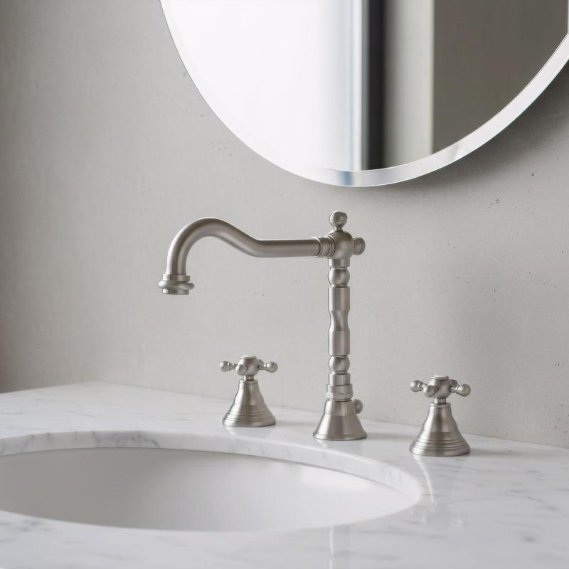 PB classic 3-Loch-Waschtischarmatur mit Sterngriffen, Auslauf 18,5 cm, Edelstahl 1208854952