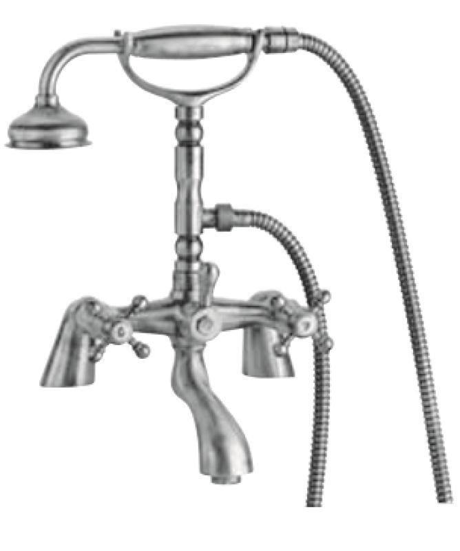 PB klassischer Wasserhahn Badewannenrand-Wasserhahnset mit Sternknöpfen inklusive Handbrause Bronze 1208855222