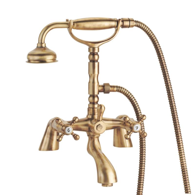 PB klassischer Wasserhahn Badewannenrand-Wasserhahnset mit Sternknöpfen inklusive Handbrause Bronze 1208855222
