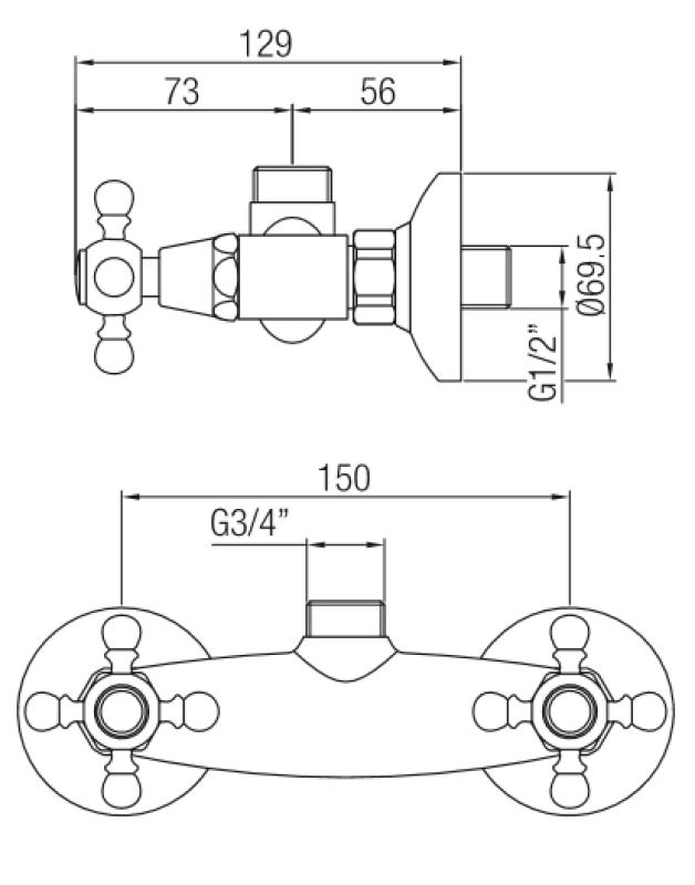 PB Classic Aufputz-Duschbatterie mit Sterngriffen Bronze Anschluss oben 1208855312