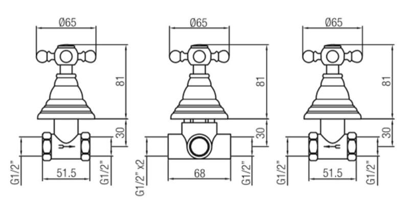 PB Classic 3-Wege-Unterputz-Duschgarnitur mit Umsteller mit Sterngriffen Bronze 1208855402