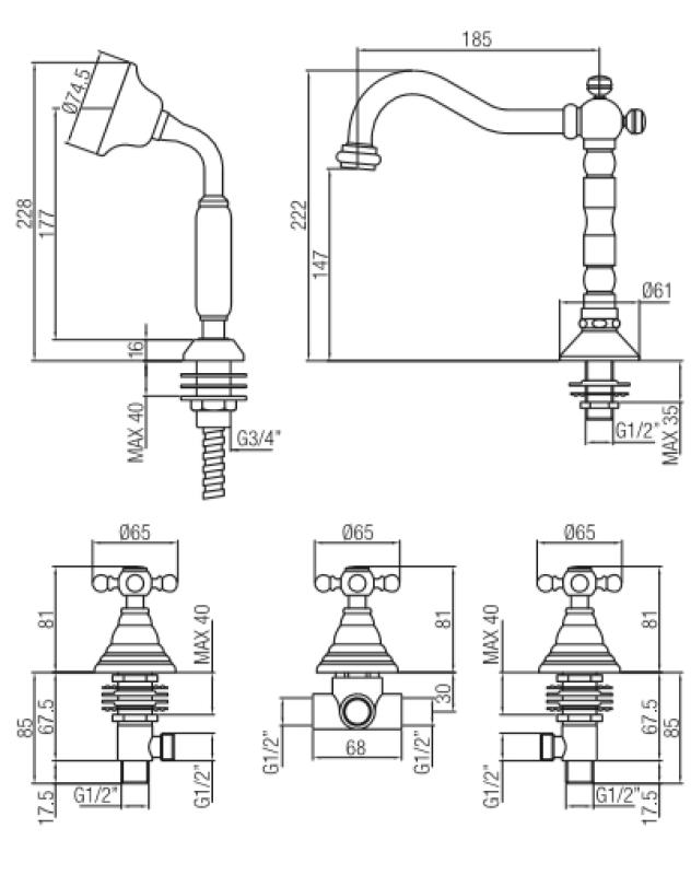 PB Classic 5-Loch-Wannenarmatur mit Sterngriffen Bronze 1208855782
