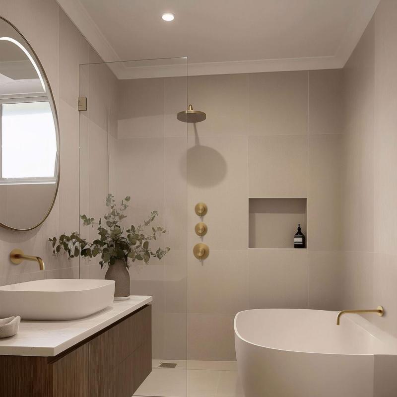 Waterevolution Flow Einbau-Duschthermostat mit 2 Absperrhähnen, gebürstetes Messing 1208916452