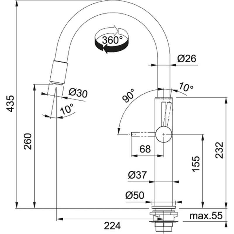 Franke Pescara up & down Küchenarmatur, Schwarz matt, mit Perlator 115.0545.135
