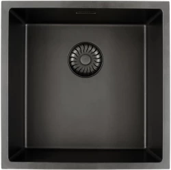 Caressi Black Line schwarze Quarz Küchenspüle 40cm Flachmontage CAGRPP40BK-FL mit schwarzem Korbstecker 1208921303