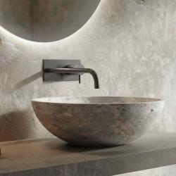 Waterevolution Flow Einbau-Waschtischarmatur mit Abdeckplatte PVD Gun Metal mit Auslauf 21 cm T1161GME-21