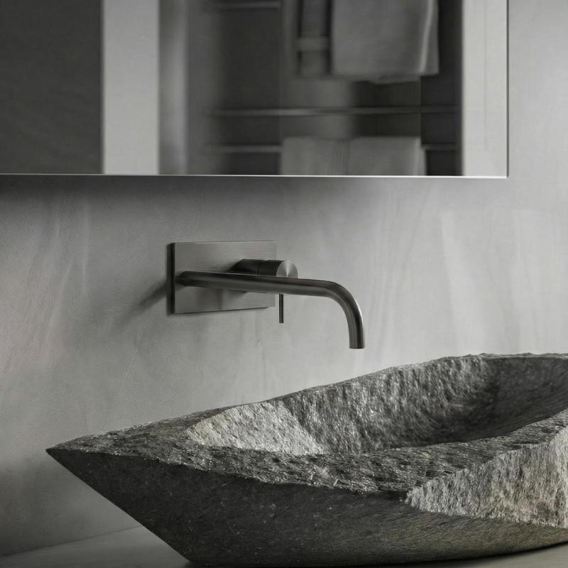 Waterevolution Flow Unterputz-Waschtischarmatur mit Abdeckplatte, PVD Gun Meta,l Auslauf 25cm T1161GME-25