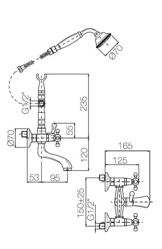 PB freistehende Badewannenarmatur, nostalgisch, Sterngriffe, Bronze 6000