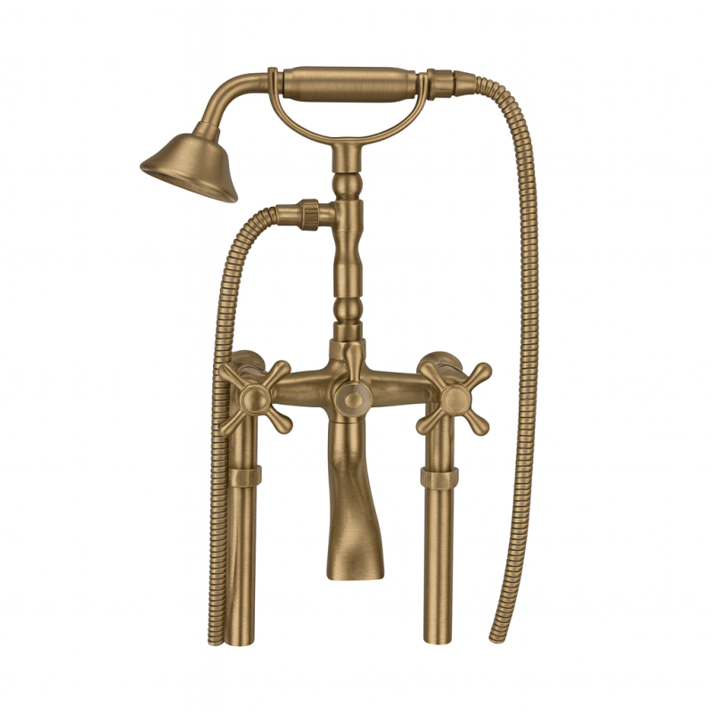 PB freistehende Badewannenarmatur, nostalgisch, Sterngriffe, Bronze 6000