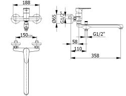Blusani special Wandarmatur Chrom mit 35cm-langem Auslauf und Handbrause 1208952919