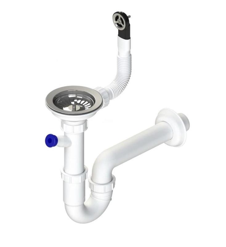 GraniteMy Ablaufgarnitur aus Edelstahl mit rundem Überlauf inkl. Siphon für Einzelspüle 1208952965