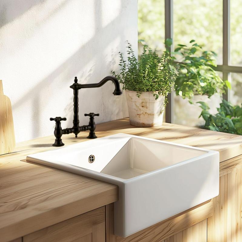 PB Nostalgische Brücken-Küchenarmatur mattschwarzer Auslauf mit Sterngriffen PBN.ZW.H.ST