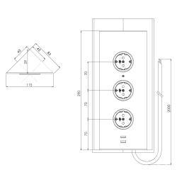 Indux Corner Energiesäule mit 3 Steckdosen, Schutzkontakt und doppeltem USB-A&amp;C-Ladegerät, Edelstahl 1208953216