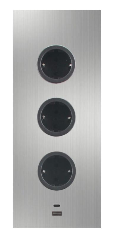 Indux Corner Energiesäule mit 3 Steckdosen, Schutzkontakt und doppeltem USB-A&amp;C-Ladegerät, Edelstahl 1208953216
