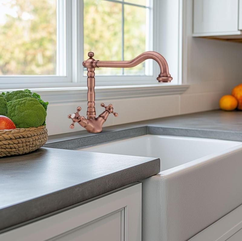 Nostalgische klassische Küchenarmatur V1910 Kupfer mit schwenkbarem Auslauf 1208953526
