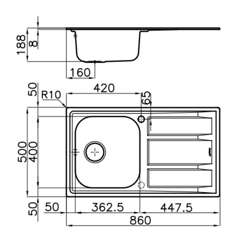 Foster Marine Edelstahl 316 Spülbecken, umkehrbar mit Abtropffläche 86x50cm Aufsatz 1208953725.