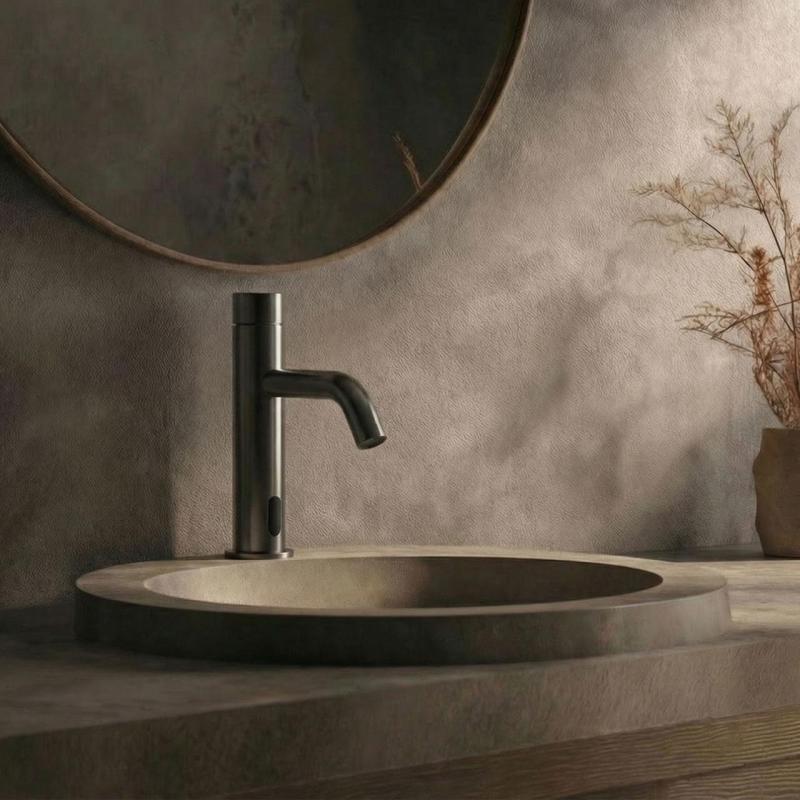 Waterevolution Flow elektronische Waschtischarmatur mit Infrarot-Sensor, batteriebetrieben, Gun Metal T110GME