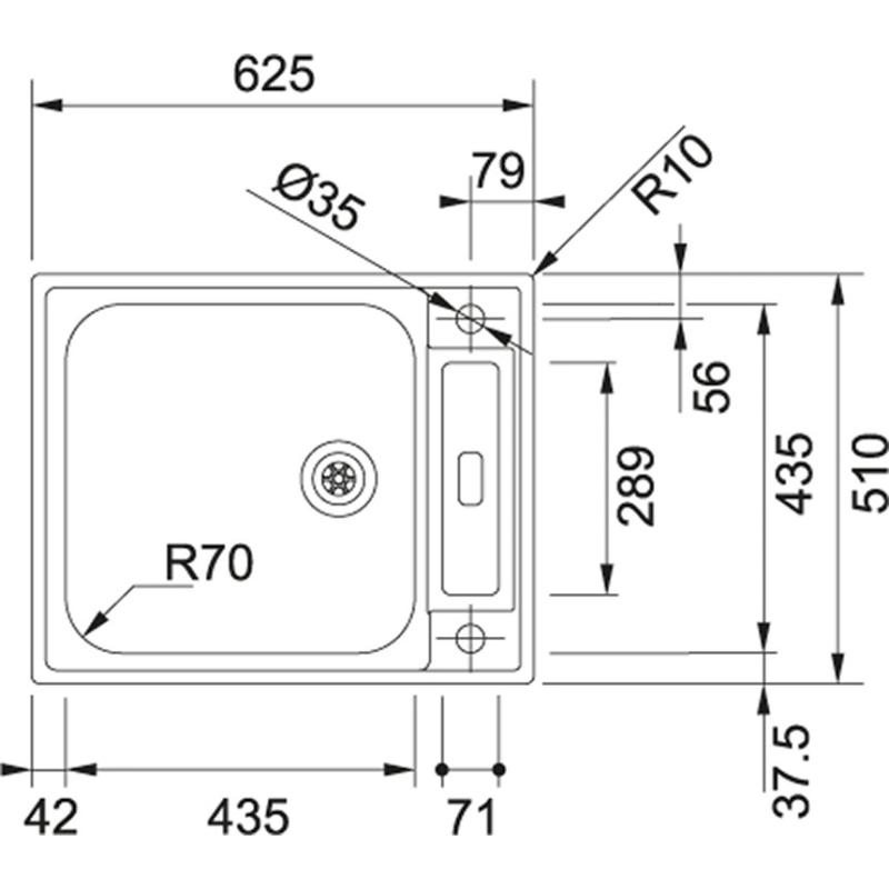 Franke Argos AGX 210 Edelstahl 10cm flache Spüle 625x510 reversibel, behindertegerecht  127.0296.789