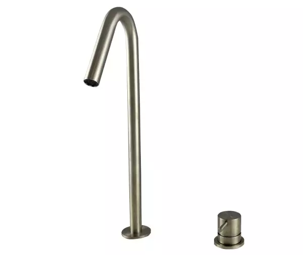 Waterevolution Flow 2-Loch-Waschtischarmatur mit hohem V-Auslauf 227mm, Edelstahl T1122VIE