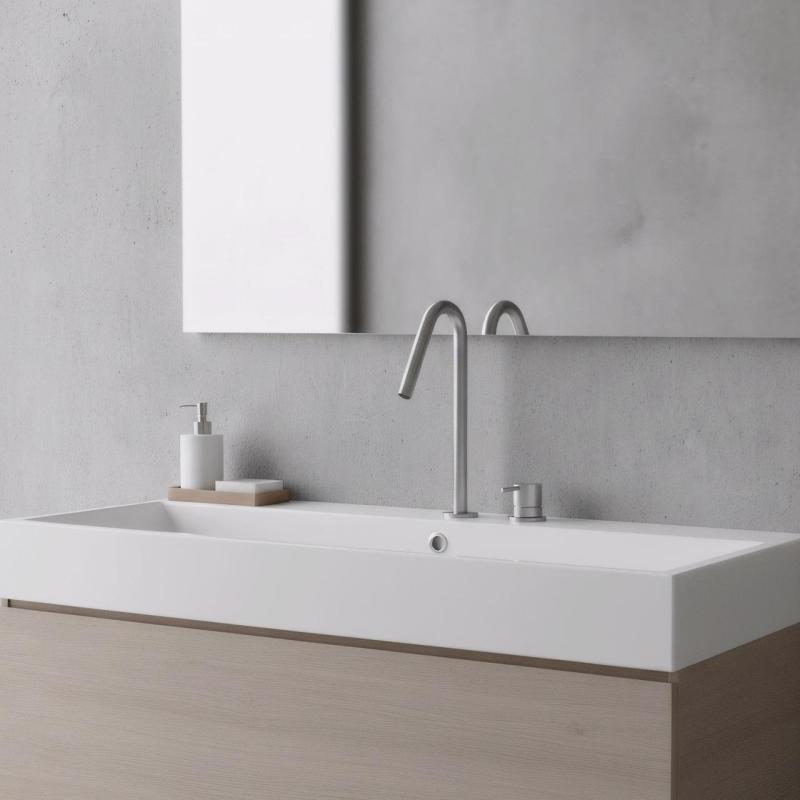 Waterevolution Flow 2-Loch-Waschtischarmatur mit hohem V-Auslauf 227mm, Edelstahl T1122VIE