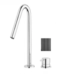 Waterevolution Flow 2-Loch Waschtischarmatur mit hohem V-Auslauf 227mm, PVD Gun Metal T1122VGME