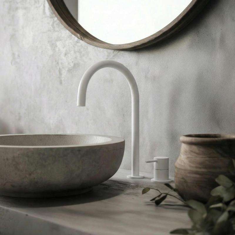 Waterevolution Flow 2-Loch-Waschtischarmatur weiß mit hohem U 200 mm Auslauf T1122UBR