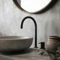 Waterevolution Flow 2-Loch-Waschtischarmatur schwarz mit hohem U 200 mm Auslauf T1122UPR