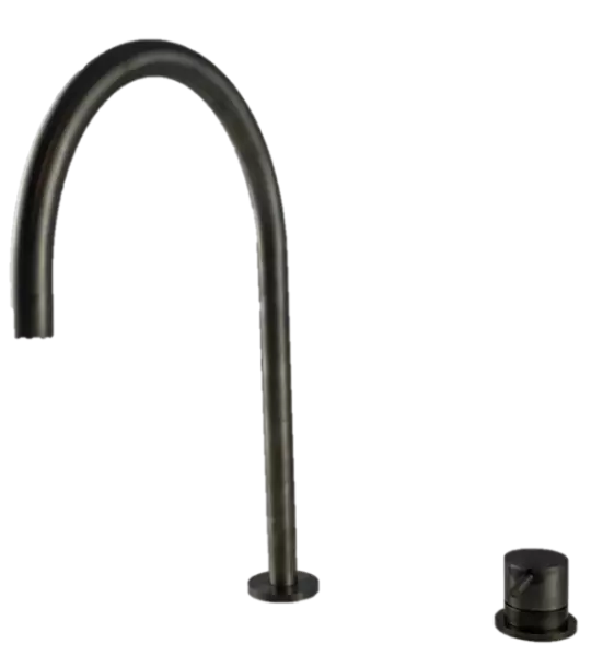 Waterevolution Flow 2-Loch Waschtischarmatur, PVD Gun Metal, mit hohem 213mm U-Auslauf T1122UGME