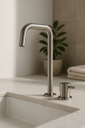 Waterevolution Flow 2-Loch-Waschtischarmatur mit hohem Auslauf 222, Edelstahl T122HIE