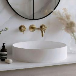 Waterevolution Flow 3-Loch-Einbau-Waschtischarmatur Vollständig gebürstetes Messing mit Auslauf 15 cm T1163FLE-15