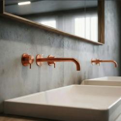 Waterevolution Flow 3-Loch-Einbau-Waschtischarmatur PVD Kupfer mit Auslauf 21 cm T1163FCPE-21