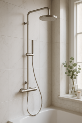 Waterevolution Flow Duschkombination mit Thermostat und Regendusche komplett aus Edelstahl T141TIE