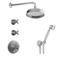 PB Nostalgic Unterputz-Duschset mit Thermostat und 2 Absperrventile - Handbrause - Regendusche 200mm - Chrom