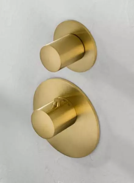 SB 316 AESTHETICS Round Unterputz-Thermostatarmatur mit 1 Ausgang / Absperrventil PVD Gold gebürstet 1208954895