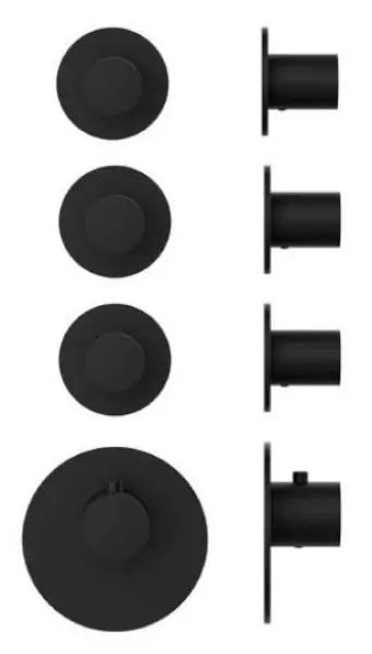 SB AESTHETICS Round Unterputz-Thermostatbatterie mit 3 Ausgängen/ 3x Absperrhahn Schwarz matt 11208954969