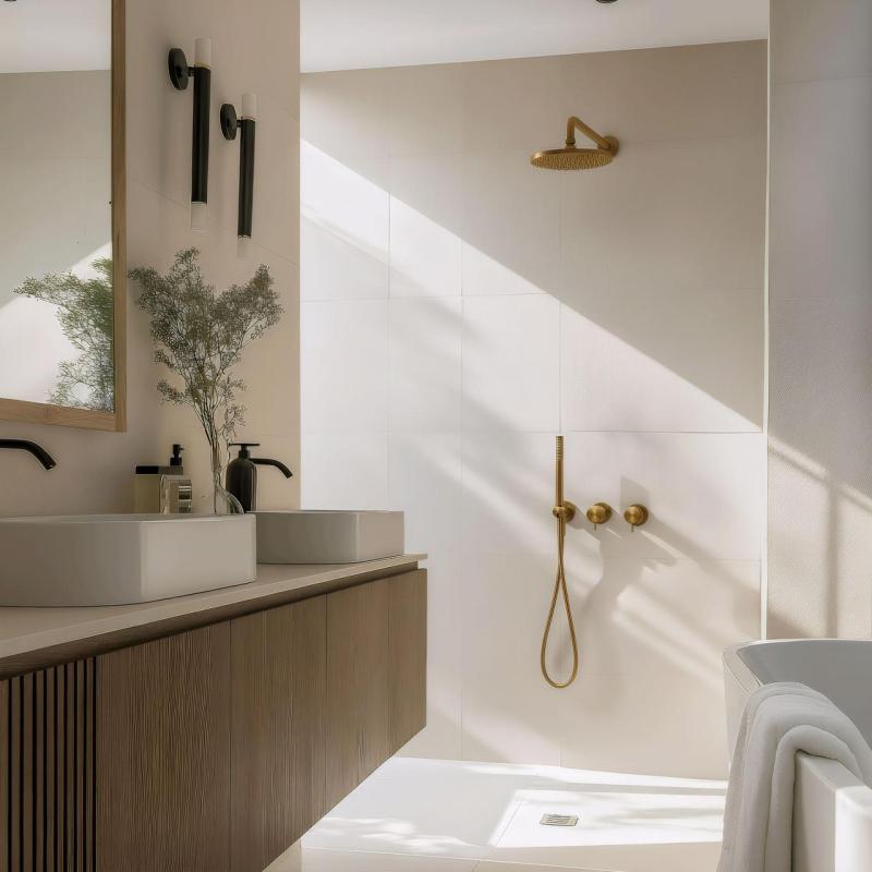 Waterevolution Flow Unterputz-Duschset mit Thermostat Regendusche und Handbrause Messing gebürstet